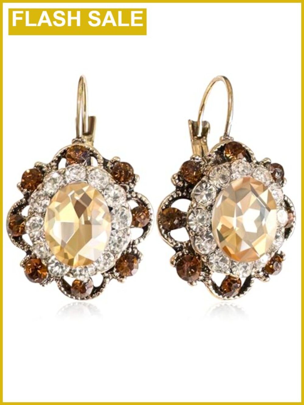 Handmade Bohemian Vintage Crystal Flower Leverback Dangle Earrings Women